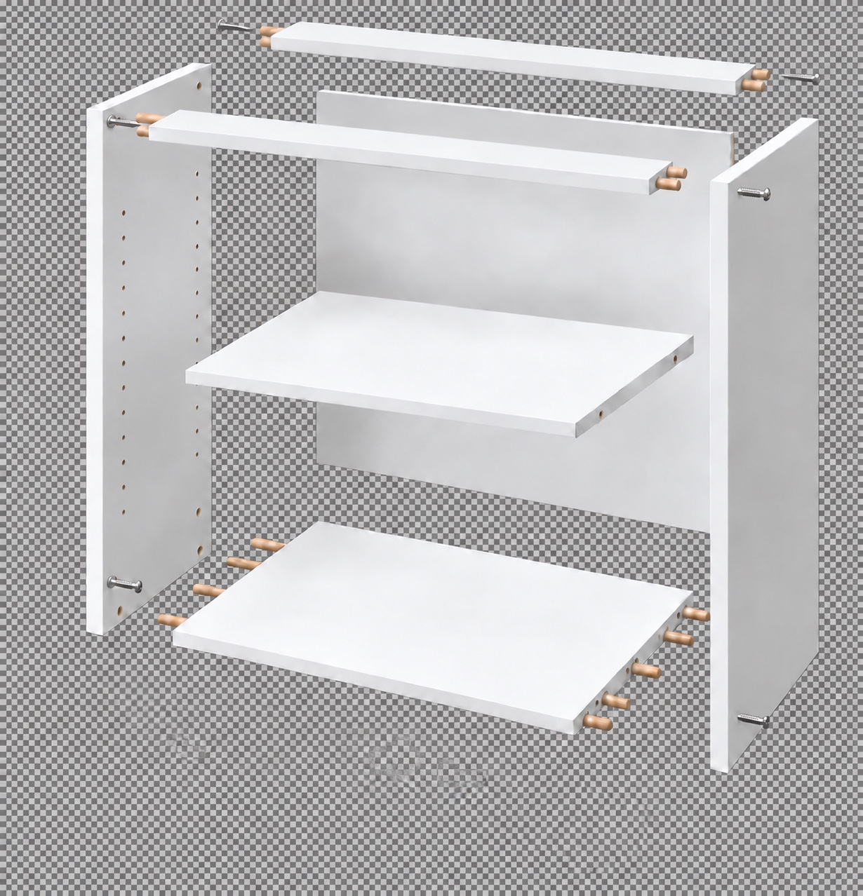 Vista tridimensional explotada de un gabinete base Kitbox Pro
