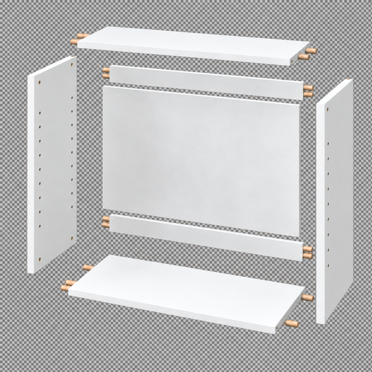 Vista tridimensional explotada de un gabinete de pared Kitbox Pro